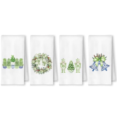 YRDBGHZDF Green Chinoiserie Christmas Kitchen Towels - Casual Holiday Decor, Set of 4