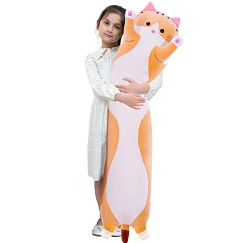 Giant Cat Pillow Plush Cartoon Kitty Sleeping Hugging Pillow, Cuddly Soft Long Kitten Body Pillow Doll Cat Cushion Toy for Kids Girlfriend (Yellow, 70cm/27.55inch)