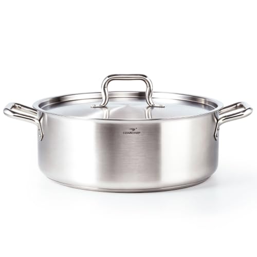Silver Stainless Steel 15 Quart Braiser Pan with Lid - Commercial Grade, Nickel-Free