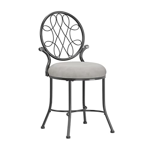 Hillsdale O'Malley Vanity Stool with Spiral Pattern & Metallic Gray Fabric