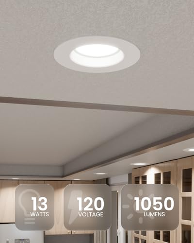 6 Inch Retrofit LED Recessed Lights - Dimmable with Selectable 2700K-5000K, 13W=75W, Sunco
