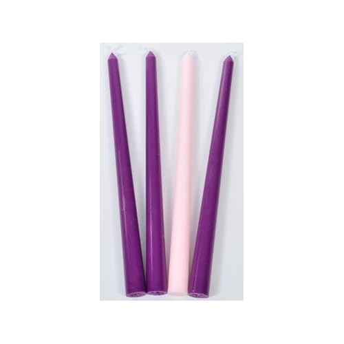 Christmas Advent Candle Set (Set of 4) - Made in The U.S.A. - 10 Inch Wax Taper Candles - 3 Purples Candles & 1 Pink Candle