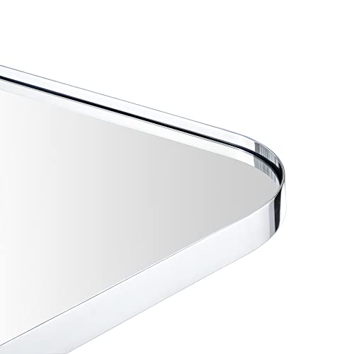 22x30 Inch Chrome Rounded Rectangle Bathroom Wall Mirror - Stainless Steel Frame, Vertical & Horizontal Hanging - Variation: Chrome / 30"L x 22"W