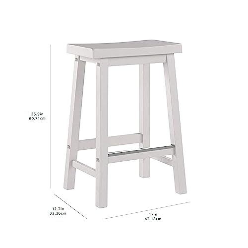 White Solid Wood Counter Height Bar Stools Set of 2 - 24 Inch Saddle Seat