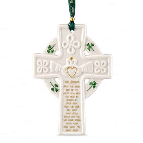 Belleek Claddagh Blessing Cross, 4.9in Irish Parian China Gift, Made in Ireland - Variation Claddagh / Blessing Cross