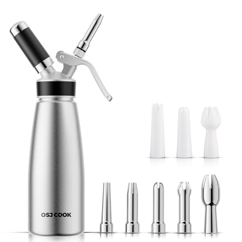 OSJ COOK 500ml Aluminum Whipped Cream Dispenser with 8 Decorating Nozzles