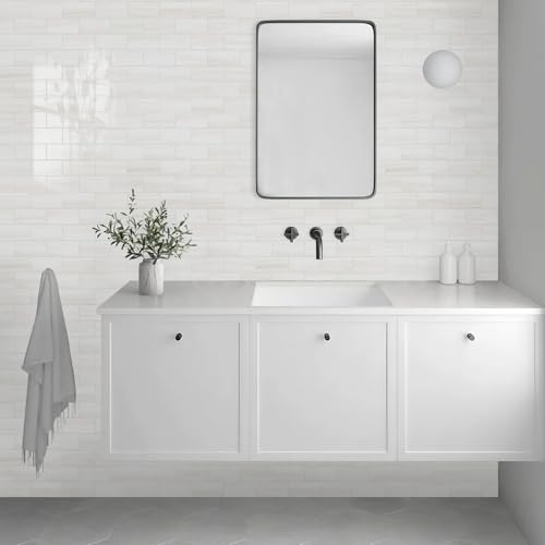 Vamos Tile 100-Piece Glossy Dolomite White Peel and Stick Subway Backsplash Tiles - 3x6 Inches, Easy DIY Kitchen & Bathroom Renovation Variation of 100 / Dolomite White