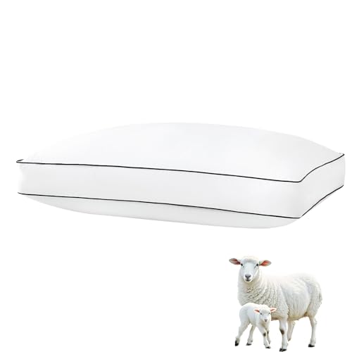 Australian Wool Pillow with Cotton Cover - Support Gusseted Bed Pillow for Side Sleepers