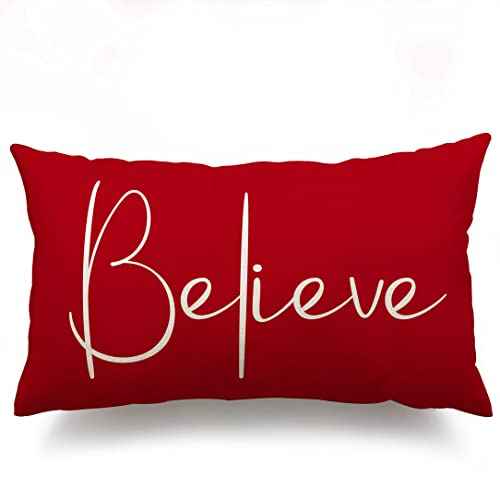 Christmas Throw Pillow Covers 12x20 Inch Merry Christmas Farmhouse Decorations Believe Holiday Decor Throw Cushion Case for Home Couch