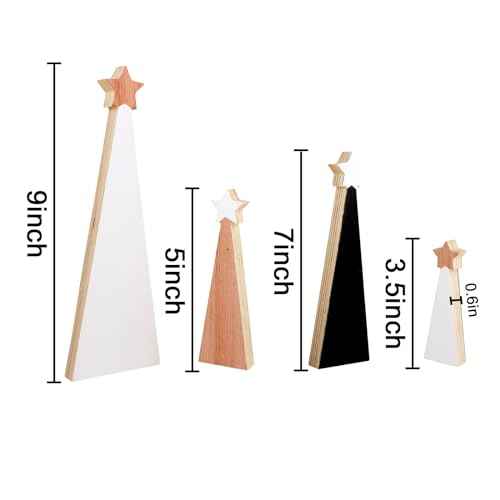Christmas Wooden Christmas Tree, 4pcs Wooden Christmas Tree Tabletop Ornaments for Christmas Decor, Christmas Decorations for Home Office Farmhouse Centerpieces Original