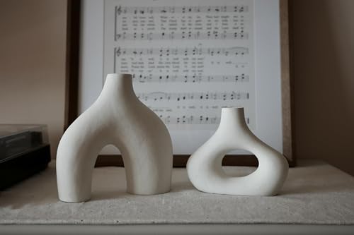 Carrot's Den Ceramic Vase Set of 2 - Warm White Modern Donut Shelf Decor