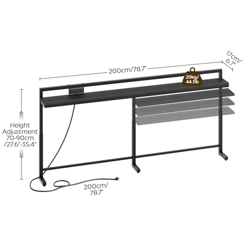 Narrow Console Table with Adjustable Height and Power Outlets - Black, 78.7"