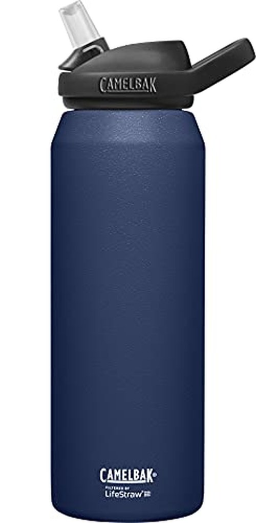 CamelBak eddy+ Water Filter Water Bottle by LifeStraw Integrated 2-Stage Filter Straw - For Hiking, Backpacking, Travel, and Emergency Preparedness - 32oz Vacuum Insulated Stainless Steel, Navy