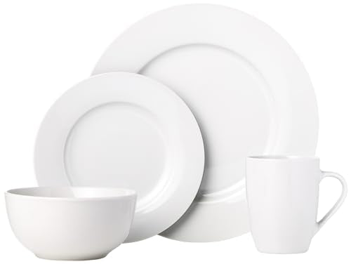 Porcelain Dinnerware Set for 4 - Microwave & Dishwasher Safe Plates Bowls Mugs