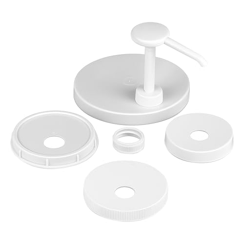 Universal Condiment Pump Dispenser Kit with 5 Lids - Pack of 1, White