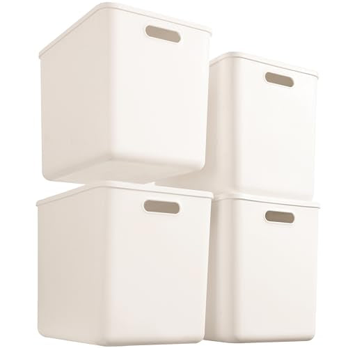 Set of 4 Extra Large White Plastic Storage Bins with Lids - Toy, Closet & Home Organizer