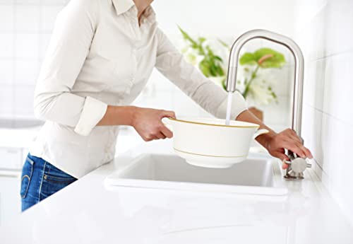 Bone China Soup Tureen Set with Lid, Gold Rim, 2.97QT, Elegant White Serving Bowl