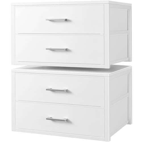BOLUO White Stackable Fabric Storage Drawers - 15.7 x 21.1 x 16.1 Inches, 2 Pack, Modern Closet Organizer