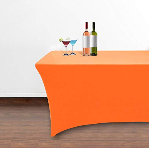Obstal 8ft Stretch Spandex Table Cover for Standard Folding Tables - Universal Rectangular Fitted Tablecloth Protector for Party （Orange, 96 Length x 30 Width x 30 Height Inches）