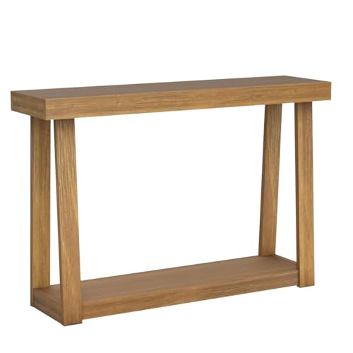 Pecan Wooden Console Table with Shelf - 46 Inch Classic Entryway & Living Room Accent
