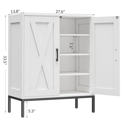 White Farmhouse Shoe Cabinet with 2 Barn Doors & Metal Legs - Homleke