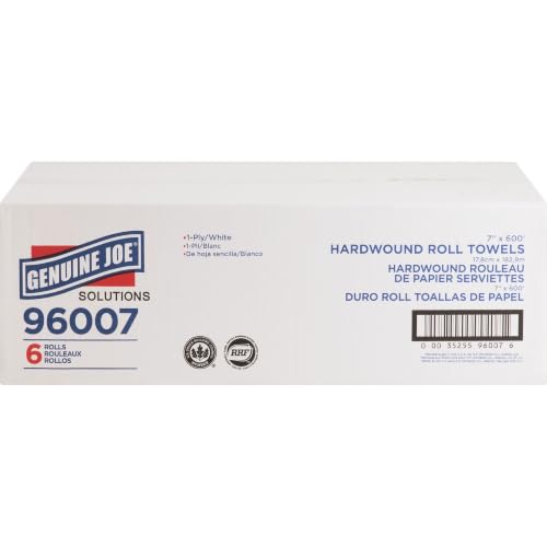 Genuine Joe White Hardwound Roll Towels 7" x 600' - Pack of 6