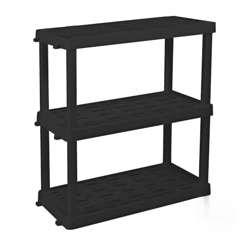 Heavy Duty Plastic Storage Shelves - Stackable 3-Tier Organizer Rack for Garage, Kitchen & Closet