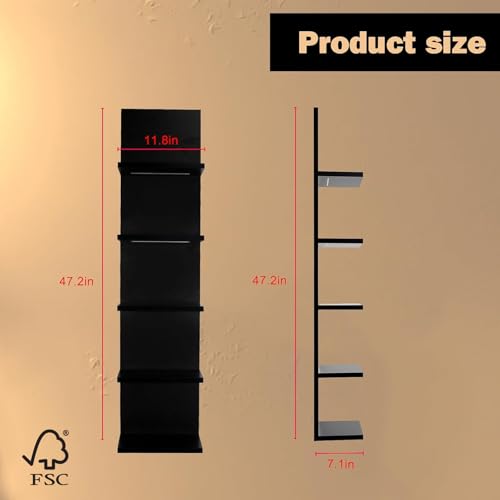 Homaterial 5-Tier Wall Shelf Unit with Light - Black, Modern Floating Shelves