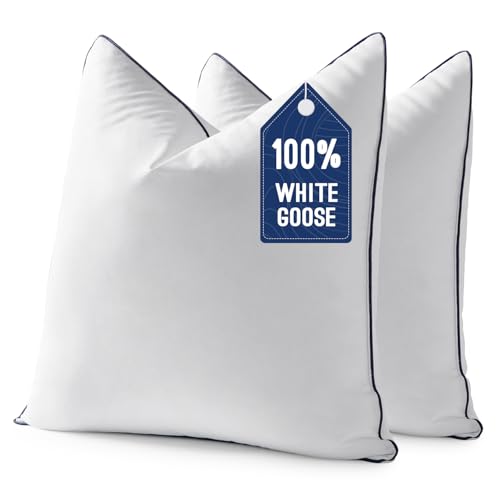 MIULEE 20x20 Inch Goose Feather Down Pillow Inserts Set of 2 - Soft Fluffy Decorative Cushions with Double Down-Proof Cover