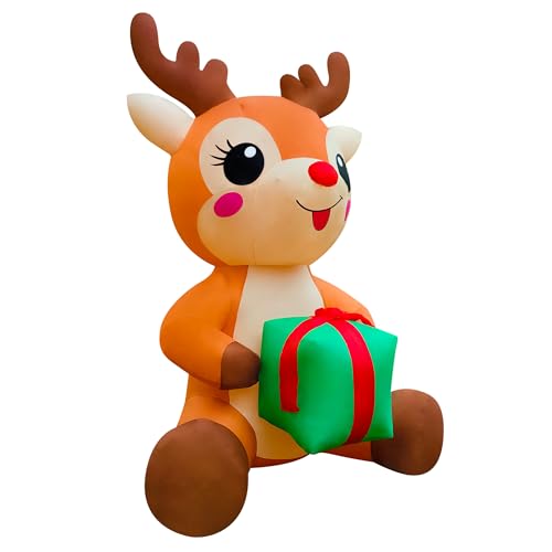 Christmas Reindeer 12ft Sitting Inflatable with Gift Box - EEkiiqi Outdoor LED Yard Decor