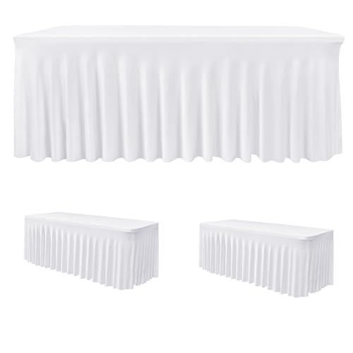 White Spandex Table Skirt for 6ft Rectangular Tables - 2 Pack - White / 30x72 Inch Variation