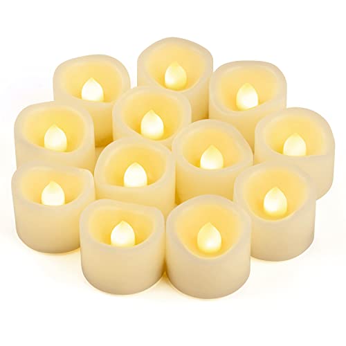 CANDLE IDEA 12 PCS LED Flameless Flickering Tea Lights Votive Candle Battery Operated/Electric Flicker LED Tealight Bulk Fake Candles for Halloween Christmas Wedding Party Decorations (Warm White)