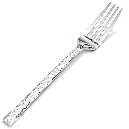 12-Piece Hammered Dinner Forks Set - 18/10 Stainless Steel, 8 Inch