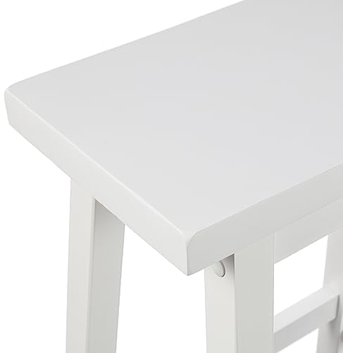 White Solid Wood Counter Height Bar Stools Set of 2 - 24 Inch Saddle Seat