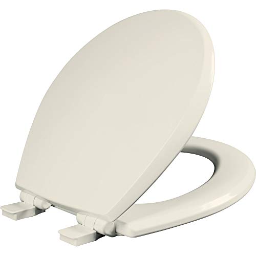 Mayfair Cassel Slow Close Round Toilet Seat - Easy Clean, Non-Slip, Made in USA, Biscuit