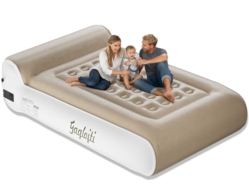 Queen Air Mattress with Built-In Pump - Khaki & White, 16-inch, Supportive & Durable