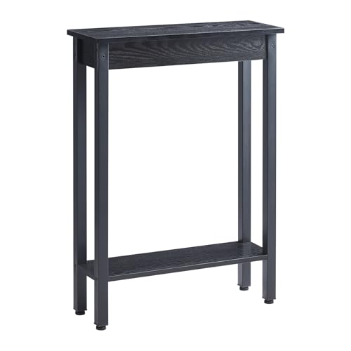 Black Small Console Table with Shelf - Narrow Entryway & Sofa Expansion
