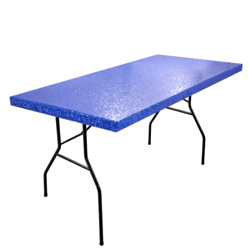 SoarDream Navy Blue Sequin Fitted Tablecloth 30" x 96" - 1 Pack (Elastic Edges)