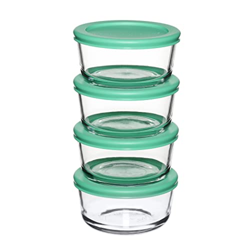 Glass Food Storage Containers Set of 4 - 2-Cup, Mint SnugFit Lids