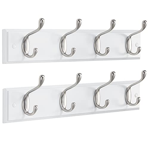Amada Wall Mount Coat Rack 2-Pack with 8 Hooks, White Entryway Organizer