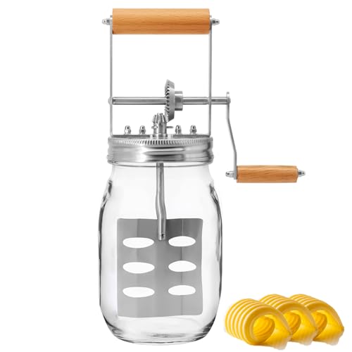 Premium 32oz Glass Butter Churner - Hand-Crank Food Maker for Homemade Butter