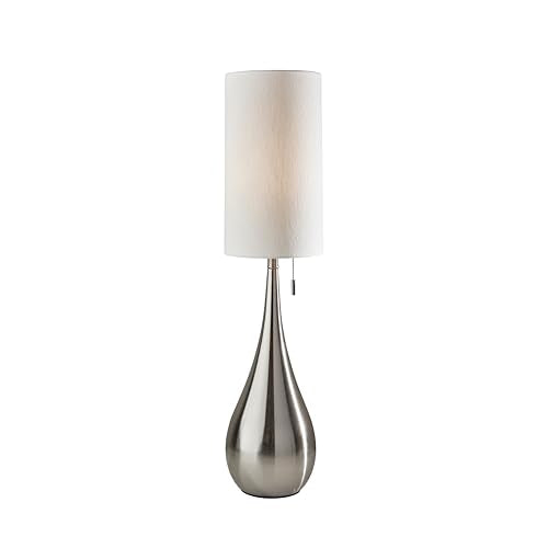 Adesso Brushed Steel Table Lamp with White Fabric Shade - Modern Accent Lamp, 34.5" Tall - Table Lamp