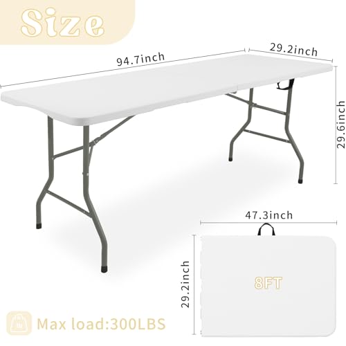 HAISIWLKJ 8ft Folding Camping Table Portable Heavy Duty Plastic Outdoor Dining