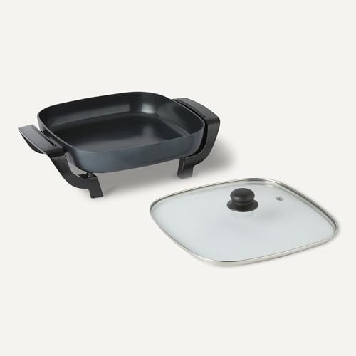 Electric Skillet with Glass Lid, Nonstick Ceramic Coating, Adjustable Temperature, 15.6x12.1 inch, Black