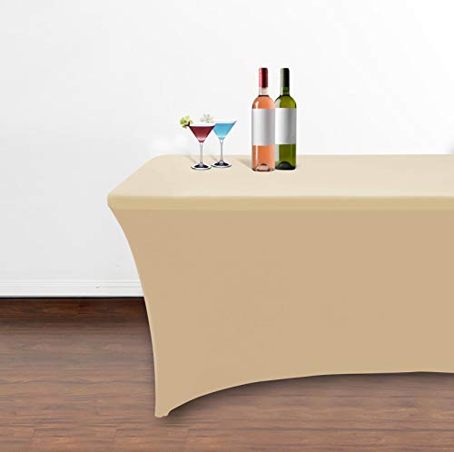 Obstal 6ft Stretch Spandex Table Cover for Standard Folding Tables - Universal Rectangular Fitted Tablecloth Protector for Party （Champagne, 72 Length x 30 Width x 30 Height Inches）