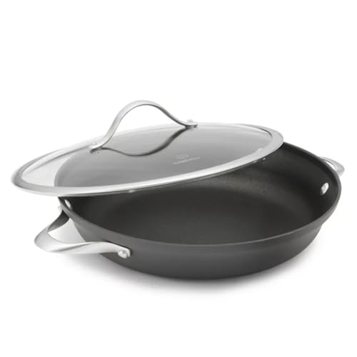 12-Inch Anodized Nonstick Frying Pan with Glass Lid - Heavy-Duty Cookware