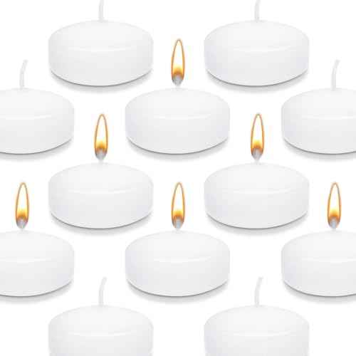 2" White Floating Candles 12 Pack, Unscented & Dripless, Long-Lasting Wax for Wedding, Party, Holiday, Home Decor, Romantic Centerpieces, Valentine's Day, Christmas & Pool Decoration