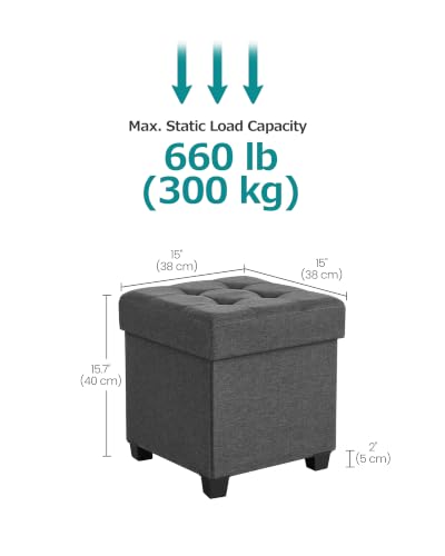 SONGMICS Storage Ottoman Black 15 x 15 x 15.7 Inches Foot Rest & Storage