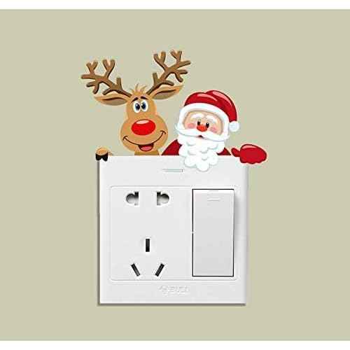 Merry Christmas Removable Switch Stickers- Funny Santa Claus and Snowman Wall Sticker- Light Switch Window Decor, Family Holiday Christmas Day DIY Art Decals( 4 PCS)