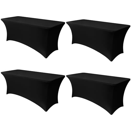 Obstal 6ft Black Stretch Fitted Table Cover - Pack of 4 for Weddings & Events